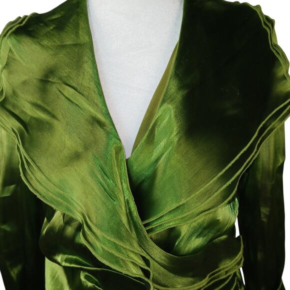Vintage Y2K Layered Shimmery Green Blouse Early 2000s Formal Glam Xmas Party Top - Picture 4 of 15